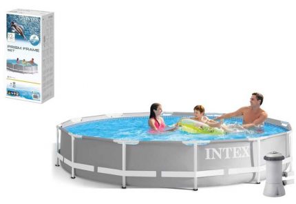 Intex Басейн каркасний 26712 NP (1) від 6 років з вбудованим насосом 220-240V, розмір 366x76 см, об&apos;єм води - 6503 л, фільтр, в коробці