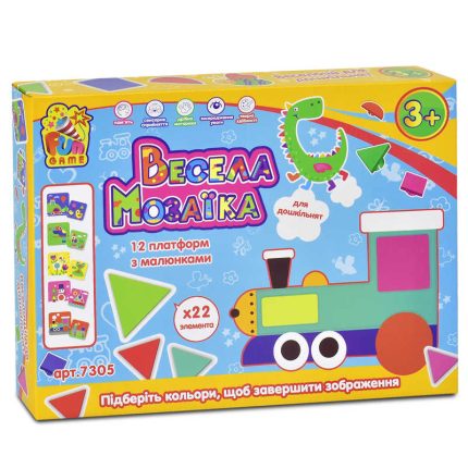 гр Мозаїка 7305 (12) "4FUN Game Club", "Весела Мозаїка", 22 різнокольорові елементи, 12 платформ з малюнками, в коробці