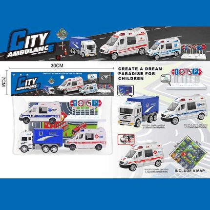 Набір машин JW 567-049 (96/2) “City Ambulance”,  інерція, 3 машинки, килимок, в пакеті