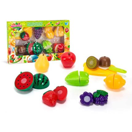 Набір продуктів “Кулінарна фантазія” 77650 (64/2) "WToys", 18 елементів, фрукти на липучках, дошка для нарізання, ніж, в коробці
