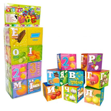 гр Кубики 10950 (36/2) "4FUN Game Club", "Їжа", 8 штук, м&apos;які, водонепроникна тканина, літери, цифри, арифметичні знаки, в пакеті