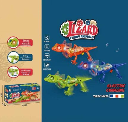 Музична ящірка ZR 155 (72/2) 3 кольори, підсвічування, довільний рух, мелодія, рухливі кінцівки, шестерні, в коробці, ВИДАЄТЬСЯ ТІЛЬКИ МІКС ВИДІВ
