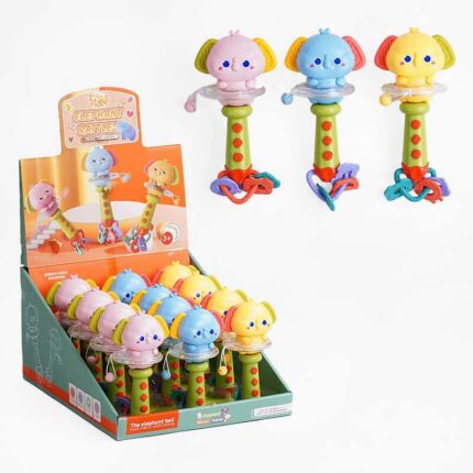 Брязкальце M 611 (12) ЦІНА ЗА 12 ШТУК В БЛОЦІ, "Слоненя", мелодії, англійські слова, звуки тварин, музичні інструменти, прорізувач