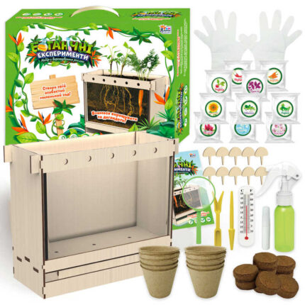 гр Ботанічні експерименти 70228 (6) "4FUN Game Club", ґрунт, бокс, рукавички, клей, садові інструменти, термометр, таблички, насіння, інструкція, в коробці