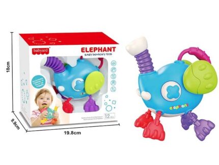 Брязкальце BY 201 (60) "Слоник", пискавки, прорізувачі, гумові шнурочки, в коробці