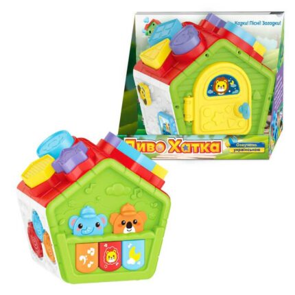 Логічна хатинка 26558 (48/2) "WToys", ОЗВУЧУВАННЯ УКРАЇНСЬКОЮ МОВОЮ, казки, пісні, загадки, підсвічування, геометричний сортер, в коробці