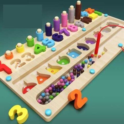 Логічна дошка C 74259 (24) дерев’яна, цифри, гра з кілочками, сортер за кольорами, магнітний стилус, в коробці