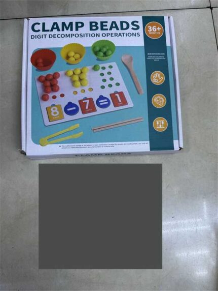 Логічна гра F 43636 (40) дерев`яні кульки, сортер за кольорами, назви цифр англ. мовою, цифри, щипці, ложка, в коробці