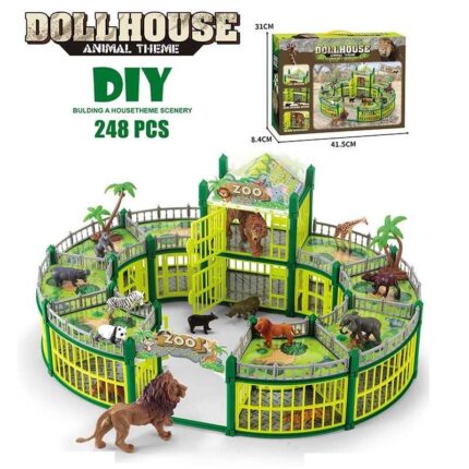 Зоопарк 2025-7 A (12) 248 деталей, 2 великі тварини: 11 см, 12 маленьких тваринок: 5 см, тварини гумові, аксесуари, в коробці