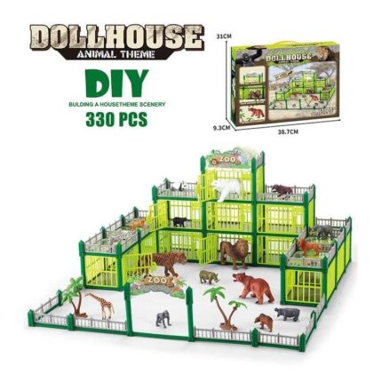 Зоопарк 2025-8 A (12) 330 деталей, 4 великі тварини: 11 см, 12 маленьких тваринок: 5 см, тварини гумові, аксесуари, в коробці