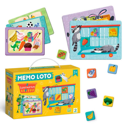 гр Мемо лото "Супермаркет" 301228 (36) "Dodo", 4 картки-валізи, 4 картки-списки, 32 фішки, в коробці
