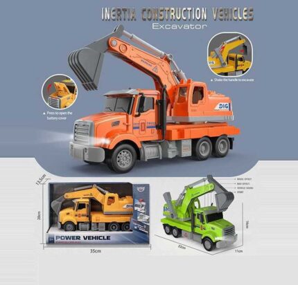 Екскаватор HT 6802 W (24/2) довжина 32 см, підсвічування, звук, інерція, гумові шини, платформа обертається, рухомий ківш, в коробці, МІКС ВИДІВ