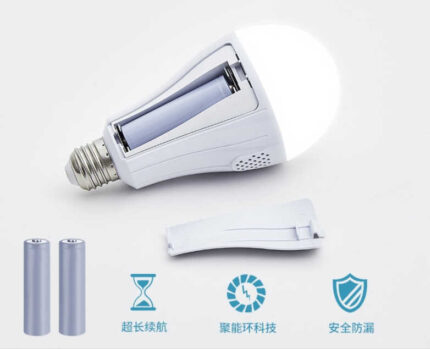 Світлодіодна лампа C 72055 (100) 20 W, з цоколем, холодне світло, працює від мережі та від акумуляторних батарейок, 2 батареї 5000 mWh, 3.7 V, в коробці