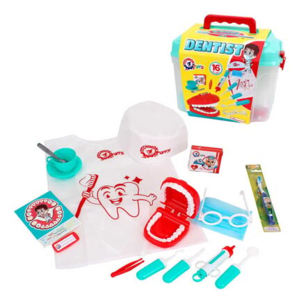 гр Набір стоматолога 7365 (8) "Technok Toys", 16 елементів, зубна щітка, халат, шапочка, щелепа, інструменти, у валізі