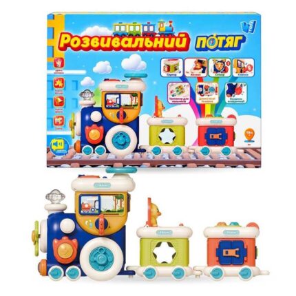 Розвивальний потяг 16038 (18) "WToys", ОЗВУЧУВАННЯ УКР. МОВОЮ, казки, пісні, підсв., звуки, сортер, ключик, сніпер, тренажер для пальців, у коробці